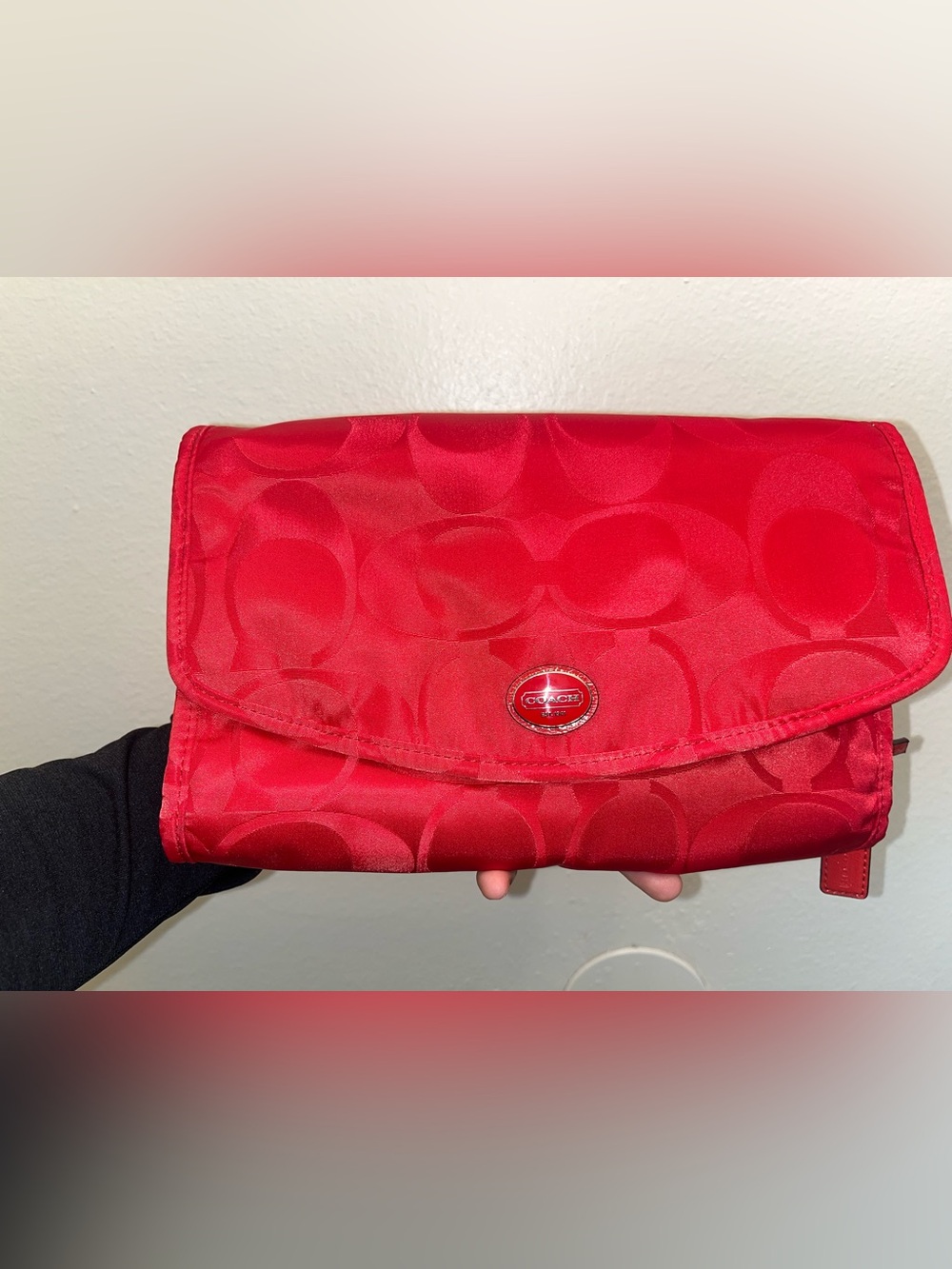 Coach Red Signature Hanging Travel Cosmetic Organizer Bag